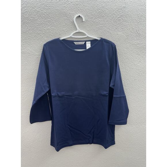 Drapers & Damons Womens Shirt Size Large Blue 3/4 Sleeve Boatneck M14604 - Picture 1 of 11